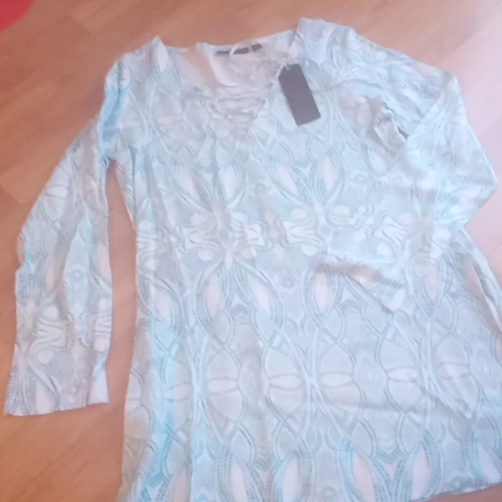 Catalina White and Light Aqua Lace Swim Coverup